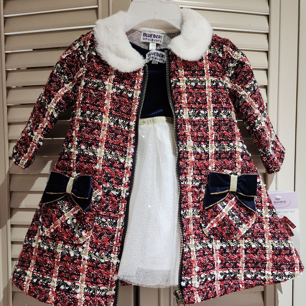 Blueberi Boulevard Red and Black Coat With Dress Nwt